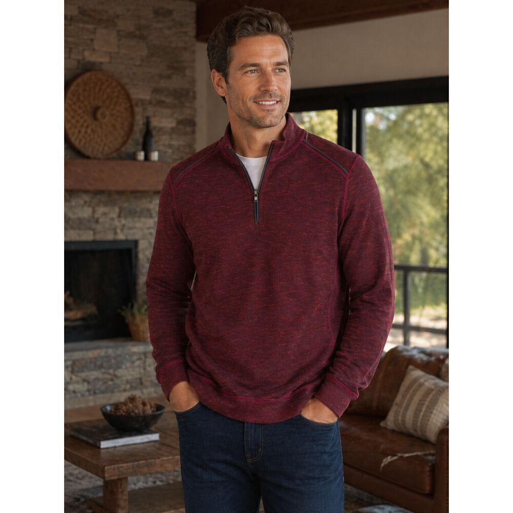 Tommy Bahama Men’s Reversible Flipshore Half Zip Sweater Sz M - Burgundy